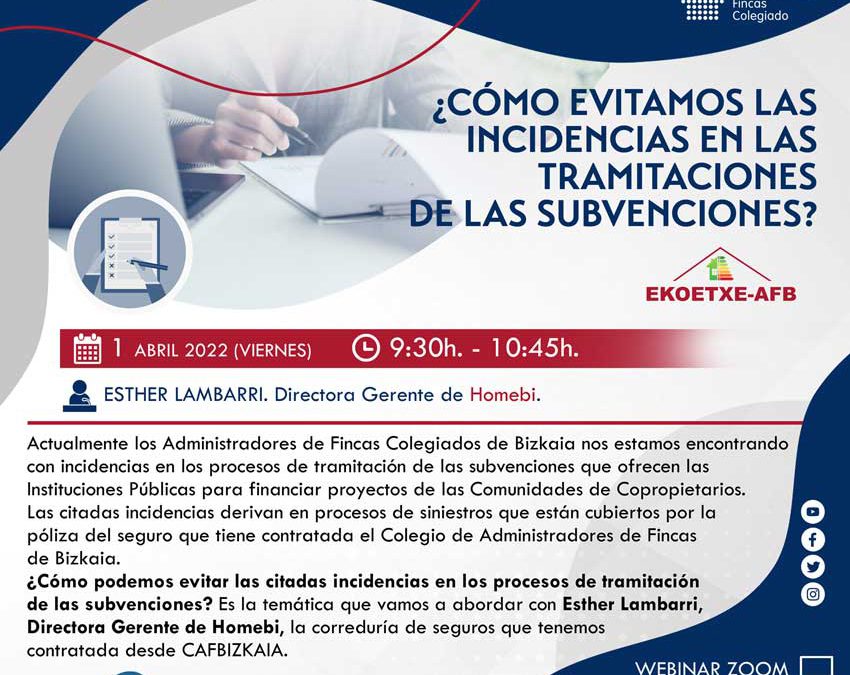 Jornada de formación presencial y online: «¿Cómo evitamos las incidencias en las tramitaciones de las subvenciones?»