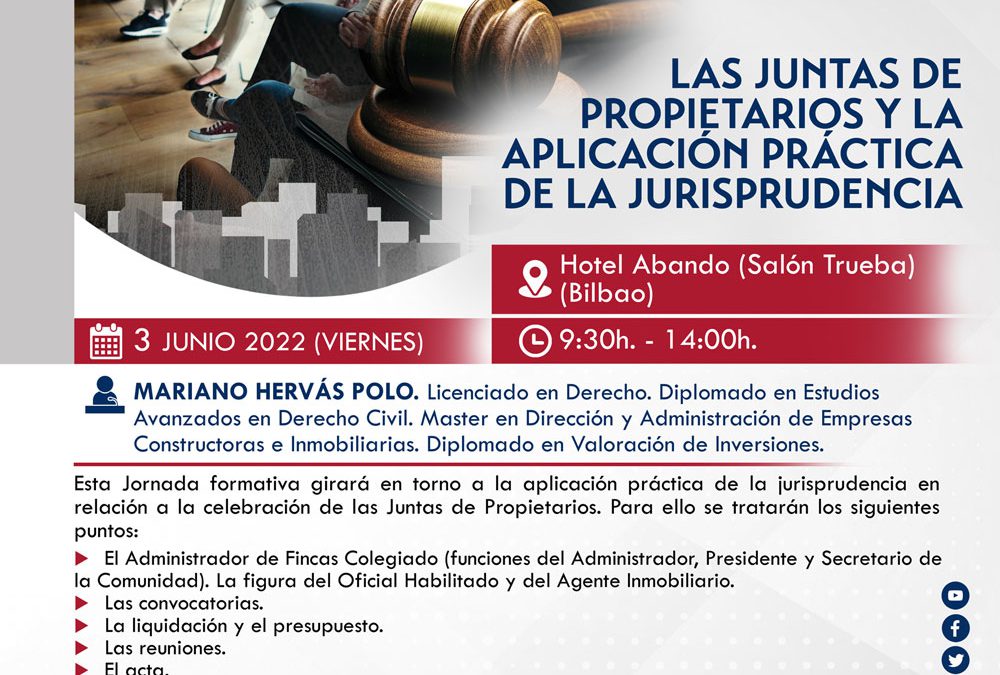 Jornada de formación presencial: «Las Juntas de Propietarios y la aplicación práctica de la jurisprudencia»